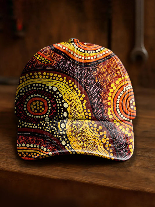 Retro Australian Desert Polka Dot Art Casual Print Washed Hat