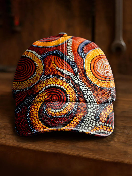 Retro Australian Desert Polka Dot Art Casual Print Washed Hat