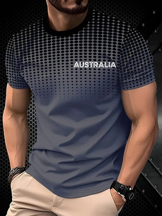 Vintage Australian Flag Badge Print Casual Cotton Short Sleeve T-Shirt