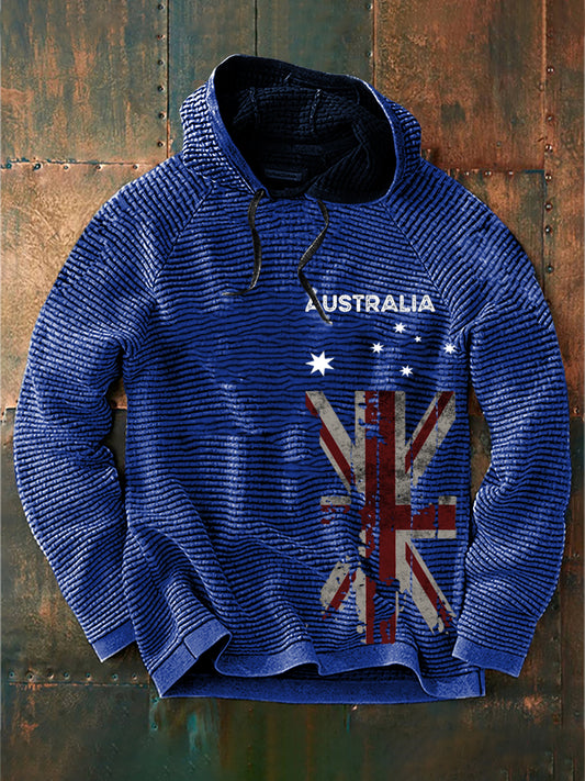 Vintage Australian Flag Badge Print Casual Cotton French Terry Hoodie