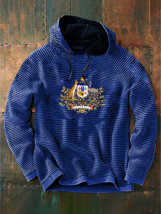 Vintage Australian Flag Badge Print Casual Cotton French Terry Hoodie