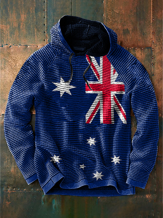 Vintage Australian Flag Badge Print Casual Cotton French Terry Hoodie