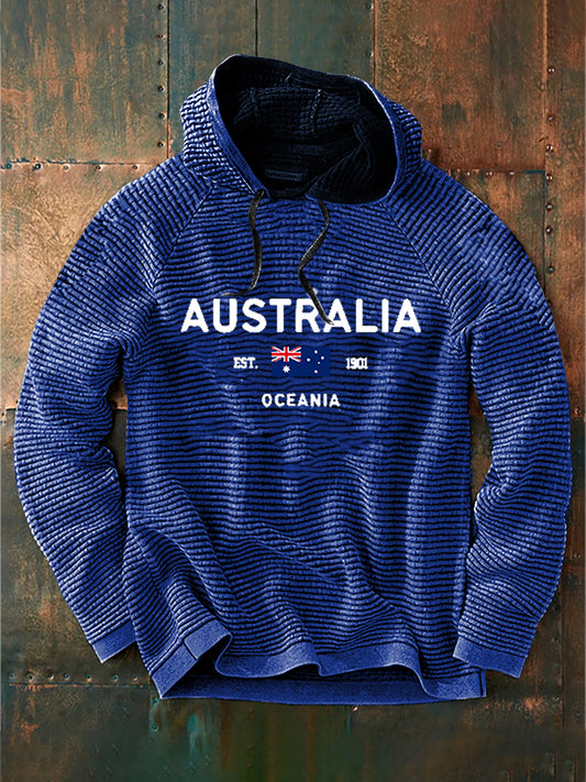 Vintage Australian Flag Badge Print Casual Cotton French Terry Hoodie