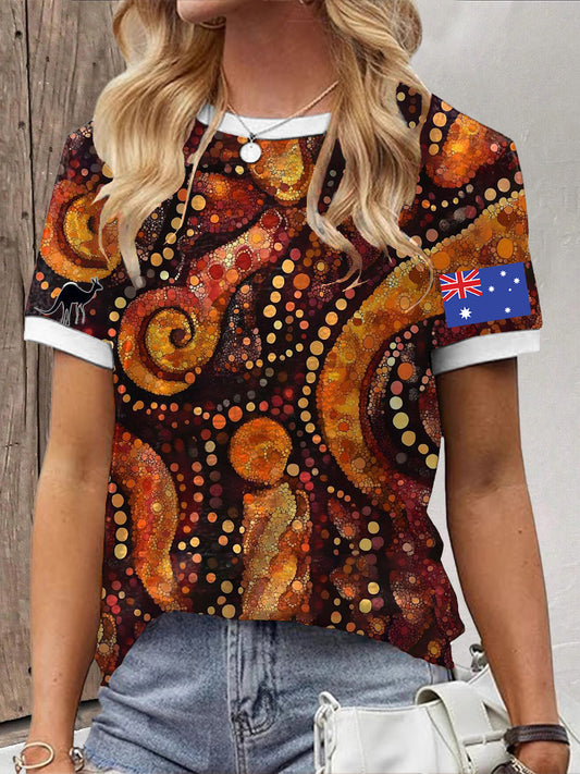Women's Retro Australian Desert Pointillism Art Print Casual Cotton Short Sleeve T-Shirt