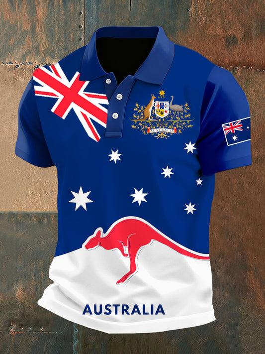 Men's Australian Retro Art Casual Short Sleeve Polo Shirt
