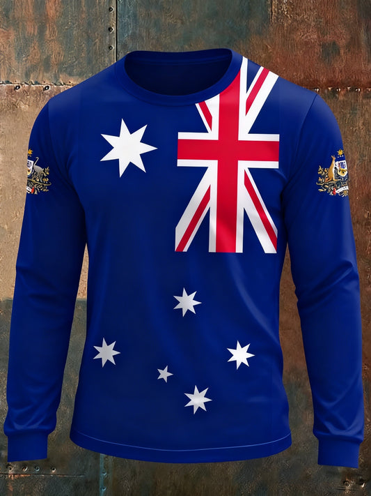 Retro Australian Flag Emblem Crew Neck Long Sleeve Sweatshirt