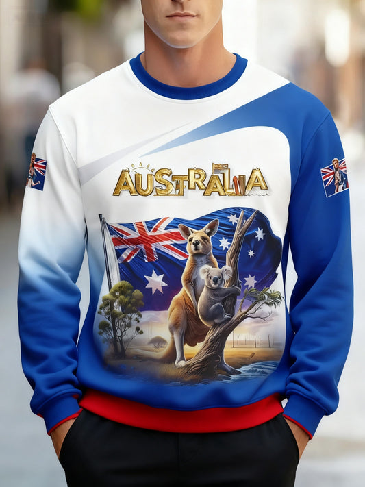 Retro Australian Flag Emblem Crew Neck Long Sleeve Sweatshirt