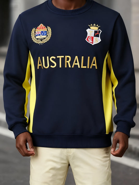 Retro Australian Flag Emblem Crew Neck Long Sleeve Sweatshirt