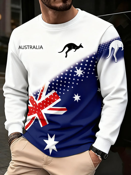 Retro Australian Flag Emblem Crew Neck Long Sleeve Sweatshirt