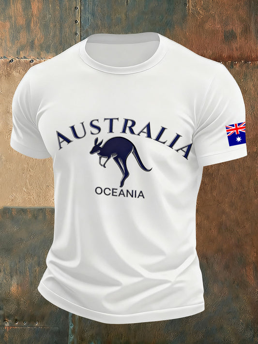 Men's Retro Print Kangaroo Commemorative T-Shirt