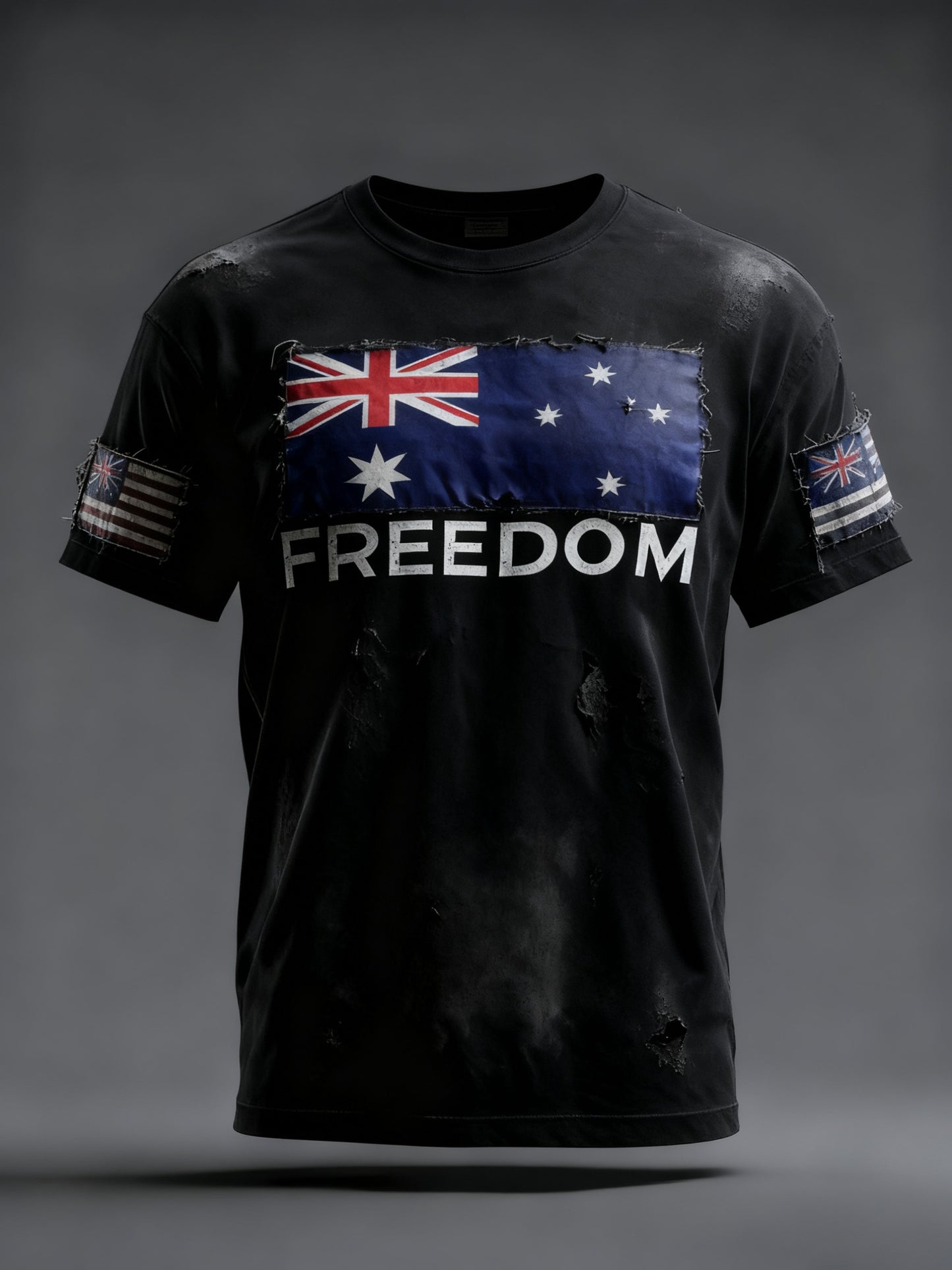 Vintage Australian Flag Badge Freedom Print Casual Cotton Short Sleeve T-Shirt