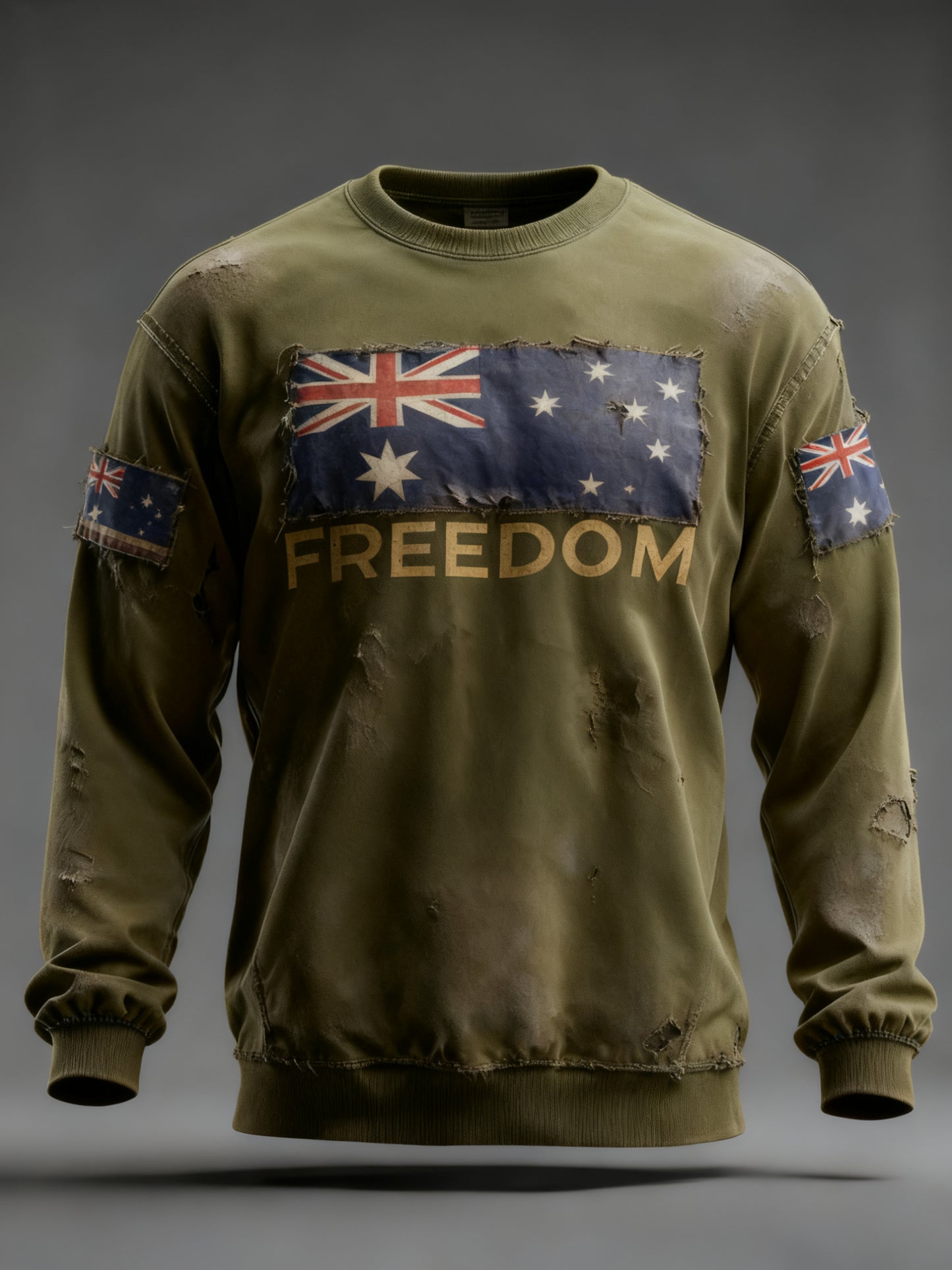 Vintage Australian Flag Badge Print Casual Long Sleeve Crew Neck Sweatshirt