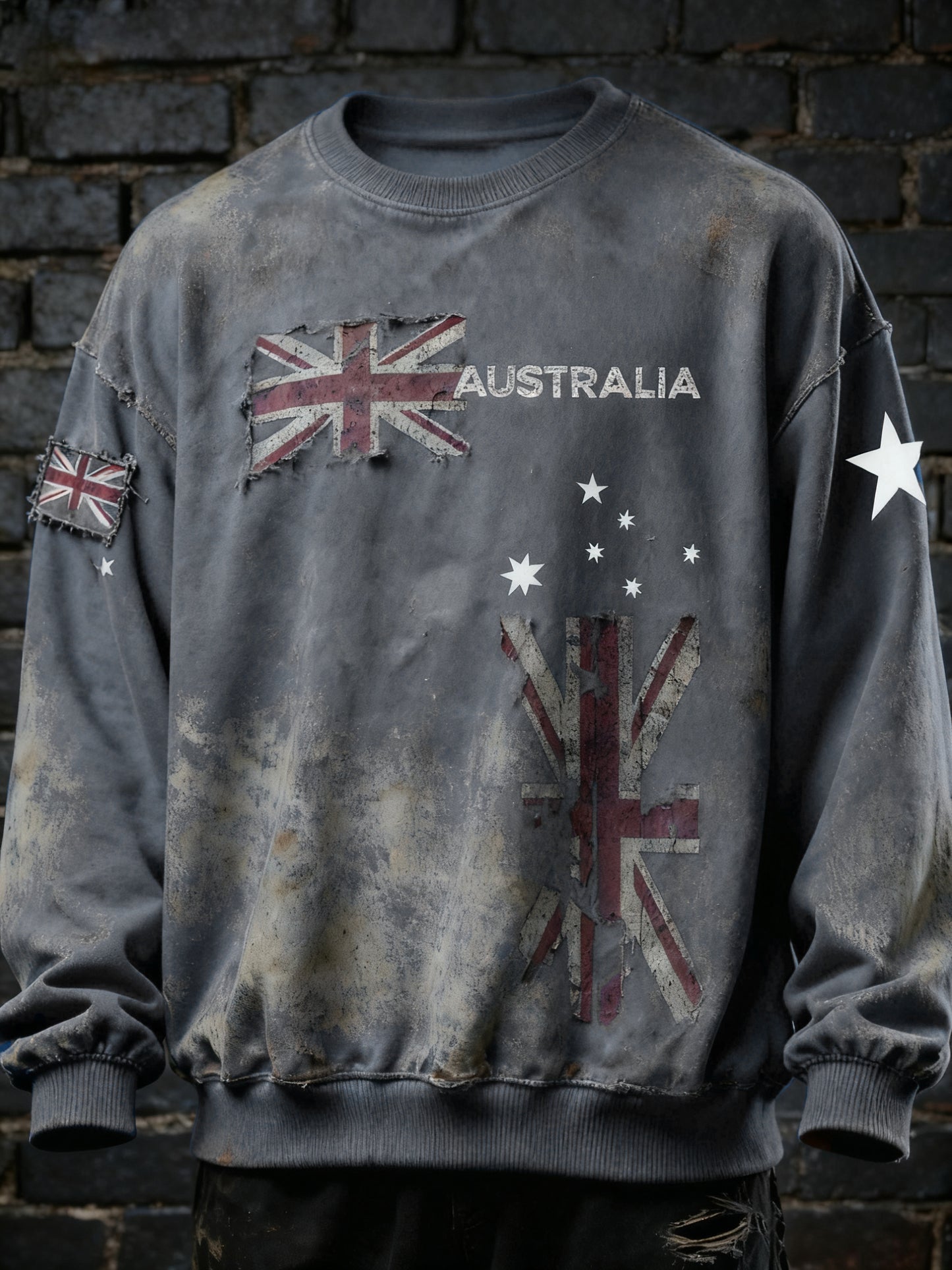 Vintage Australian Flag Badge Print Casual Long Sleeve Crew Neck Sweatshirt