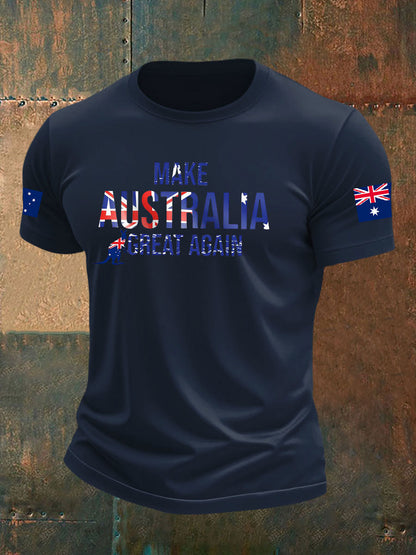 Men's  Make Australia Great Again Printed imitation cotton short-sleeved T-shirt