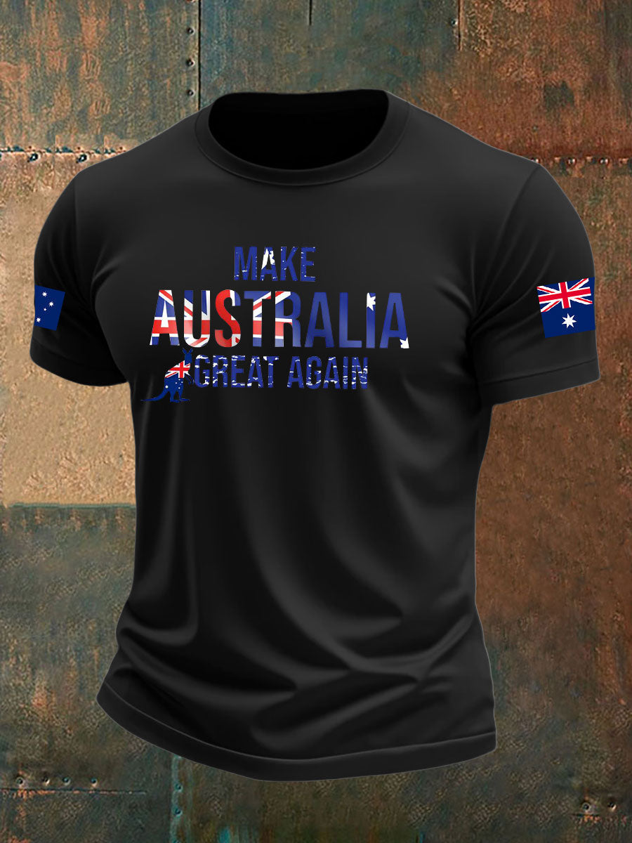 Men's  Make Australia Great Again Printed imitation cotton short-sleeved T-shirt