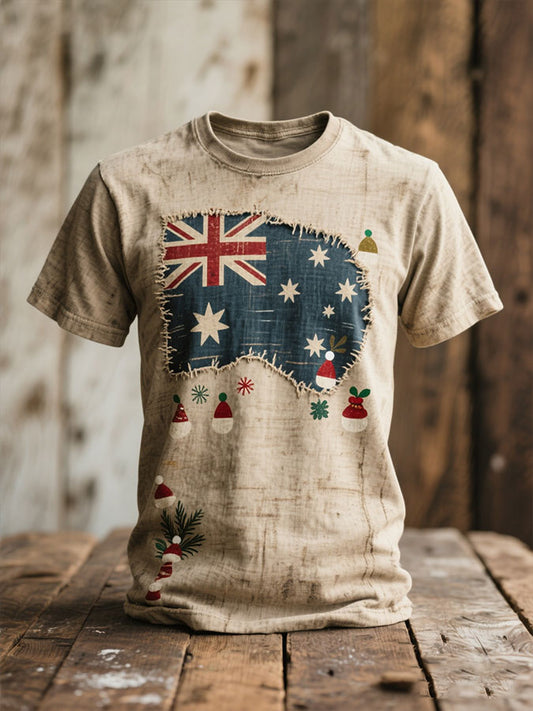 Men's AU Flag Christmas Art Printed T-shirt