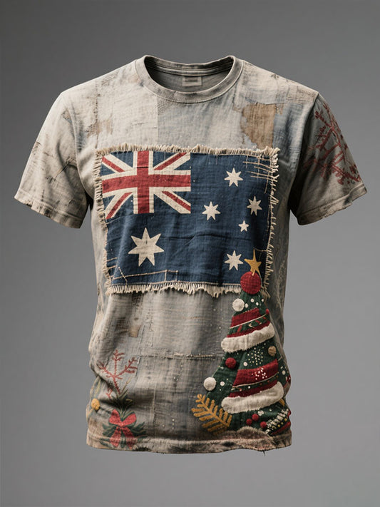 Men's AU Flag Christmas Art Printed T-shirt