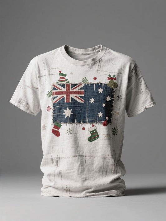 Men's AU Flag Christmas Art Printed T-shirt
