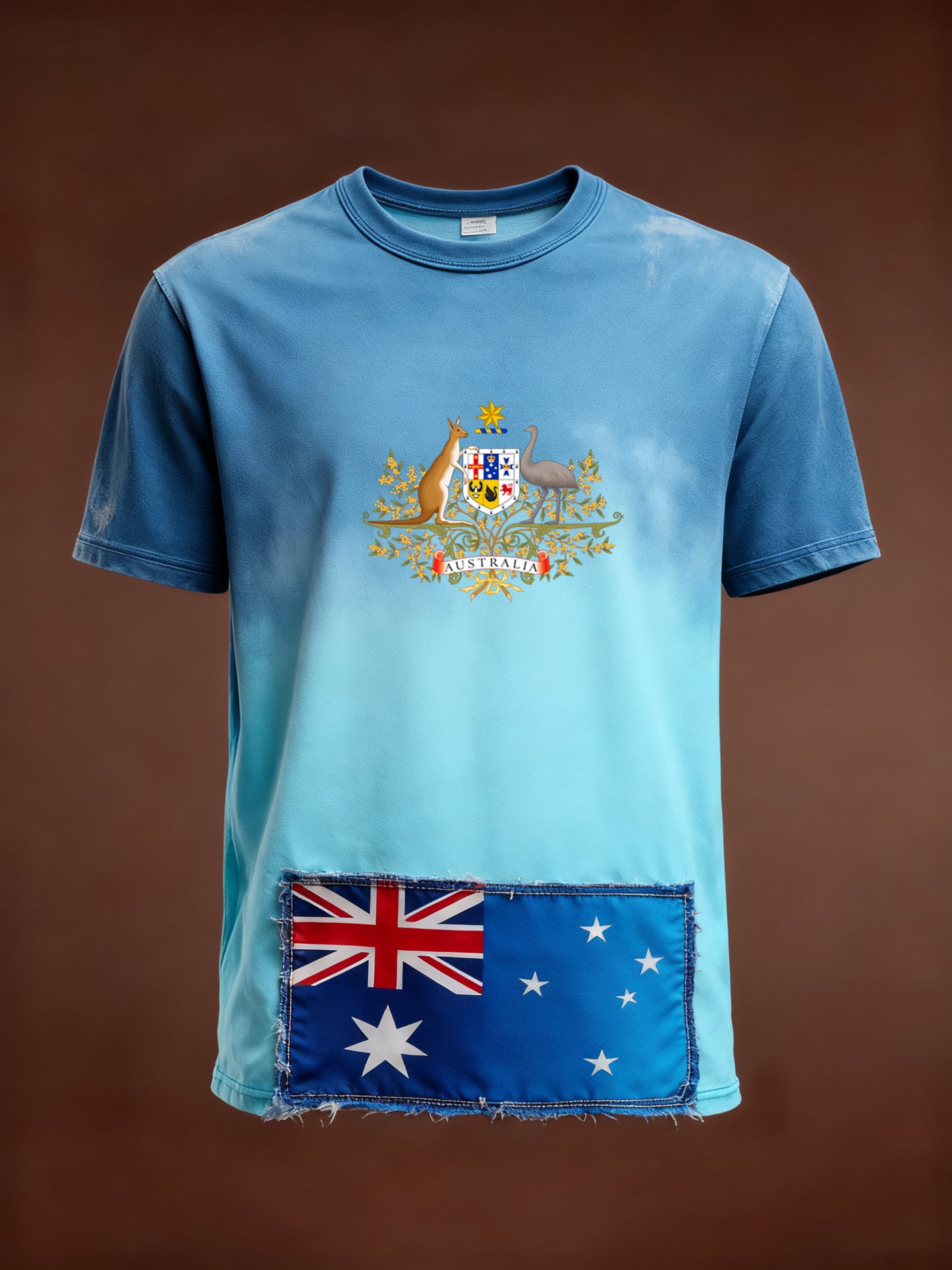 Retro Australian Flag Patch Patchwork Print Casual Cotton Short Sleeve T-Shirt