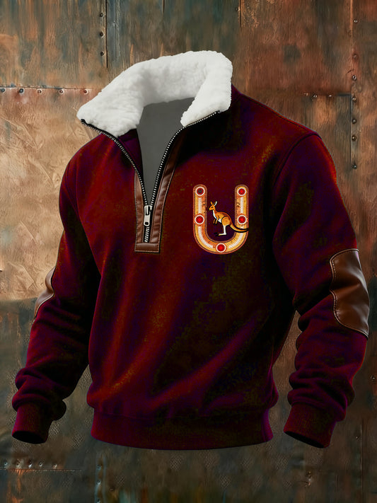 Retro Australian Kangaroo Print Baggy Zip-up Sweatshirt