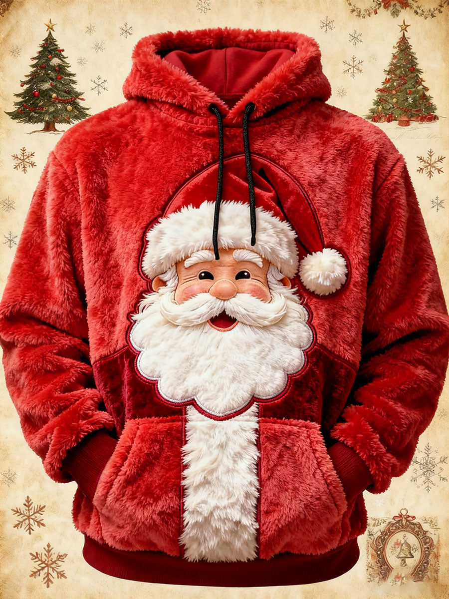 Men's Christmas Santa Claus Art Oversized Drop-Shoulder Hoodie with Pockets