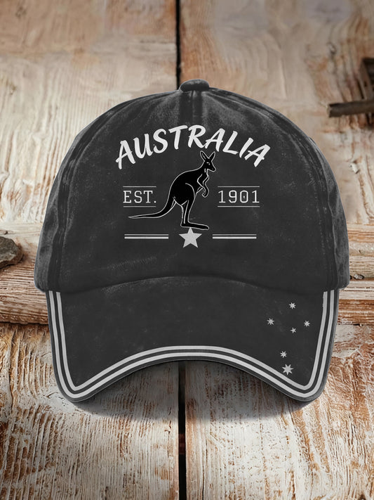 Vintage Australian Badge Kangaroo Casual Print Washed Hat