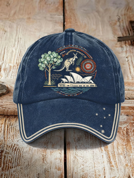 Vintage Australian Flag Badge Casual Print Washed Hat