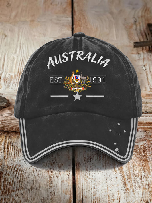Vintage Australian Badge Kangaroo Casual Print Washed Hat