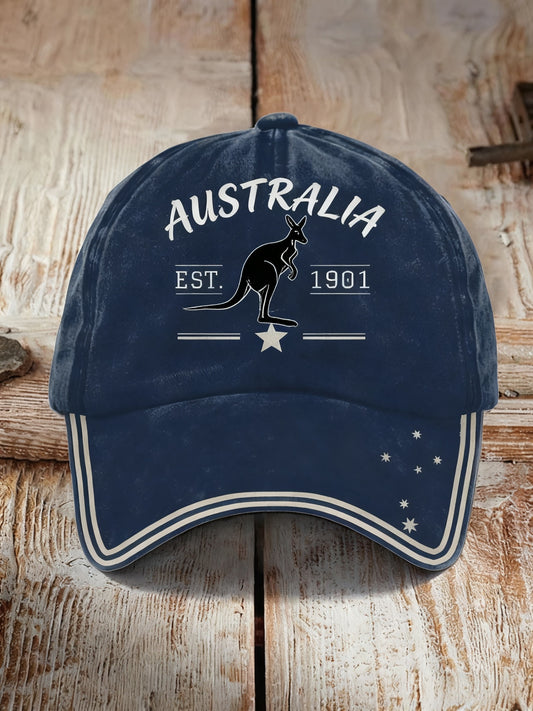 Vintage Australian Badge Kangaroo Casual Print Washed Hat