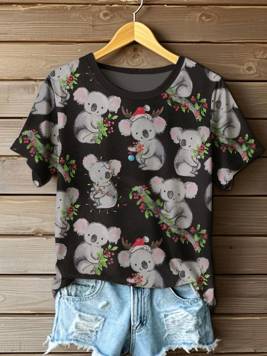Women's Funny Koala Christmas Printed T-shirt