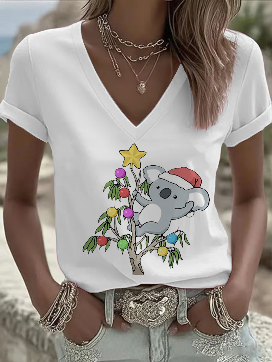 Women's Funny Koala Christmas Printed T-shirt