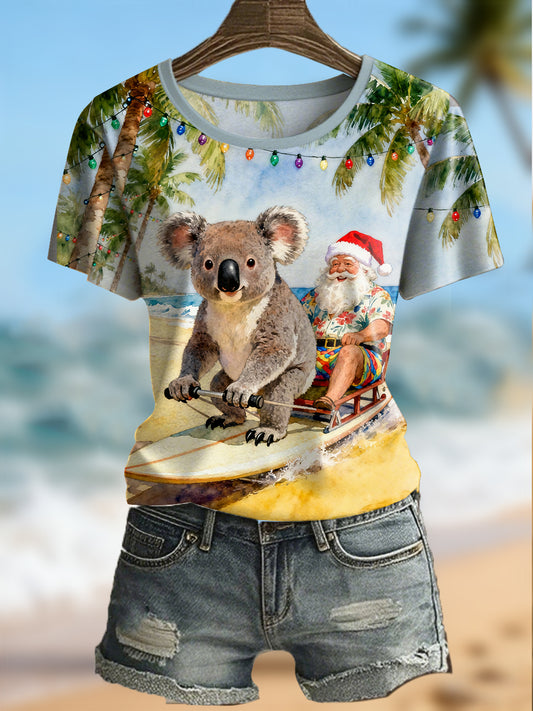 Women's Funny Koala Christmas Printed T-shirt