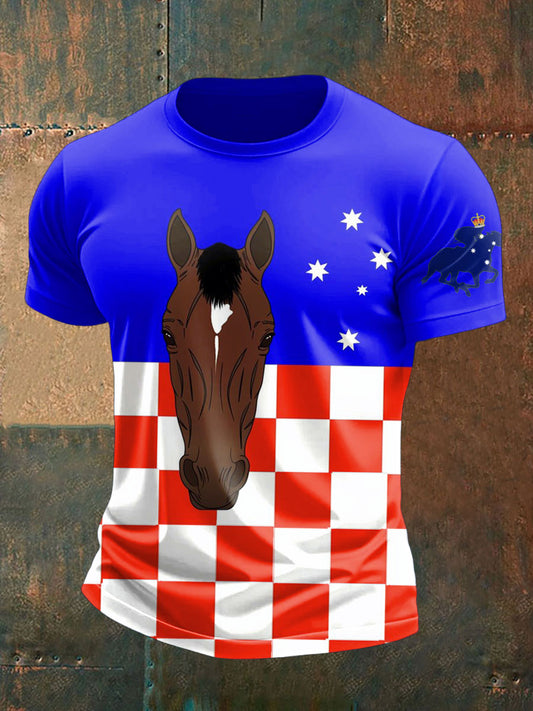 Men's Melbourne Cup Day Horses Lover Printed T-shirt