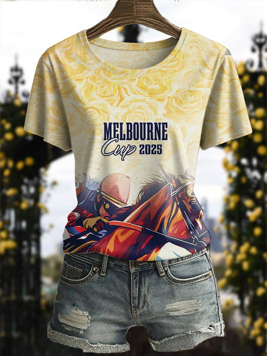 Women's Melbourne Cup Day Horses Lover Printed T-shirt