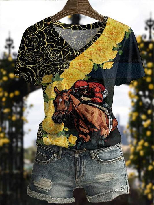 Women's Melbourne Cup Day Horses Lover Printed T-shirt