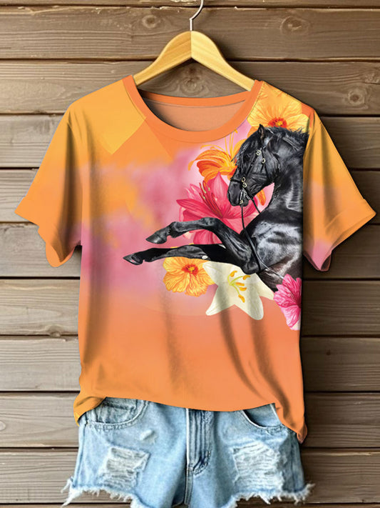 Women's Melbourne Cup Day Horses Lover Printed T-shirt