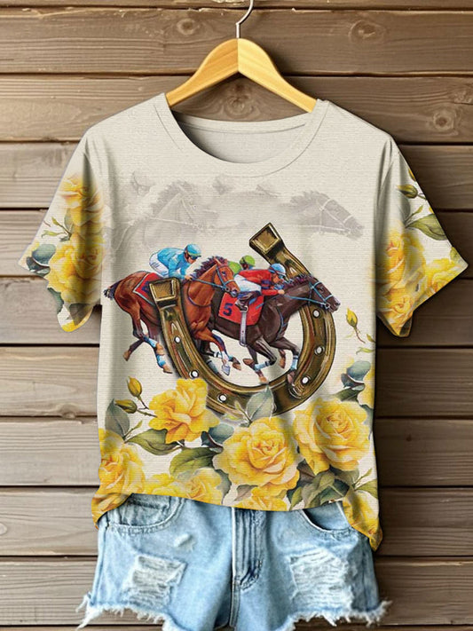 Women's Melbourne Cup Day Horses Lover Printed T-shirt