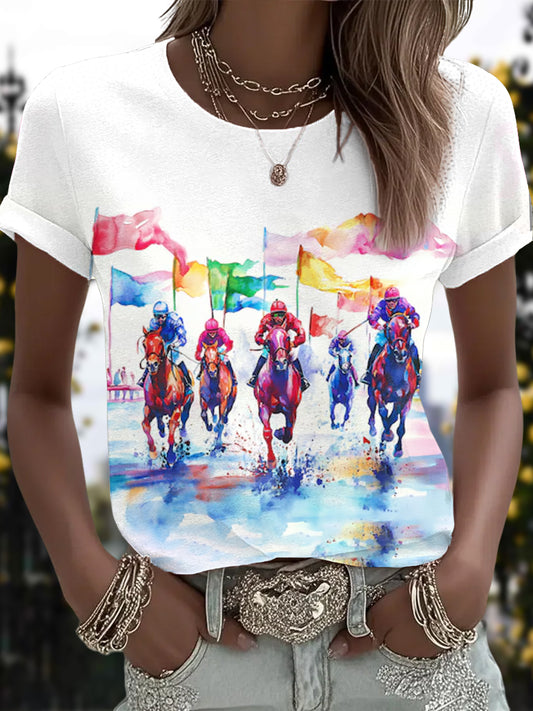 Women's Melbourne Cup Day Horses Lover Printed T-shirt