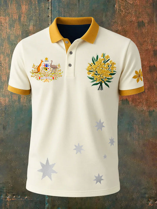 Men's AU Badge Golden Wattle Art Printed Casual Tops
