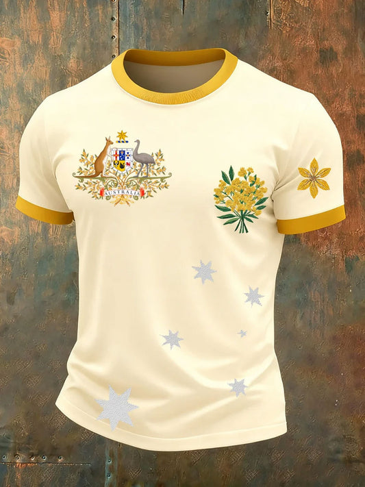 Men's AU Badge Golden Wattle Art Printed T-shirt