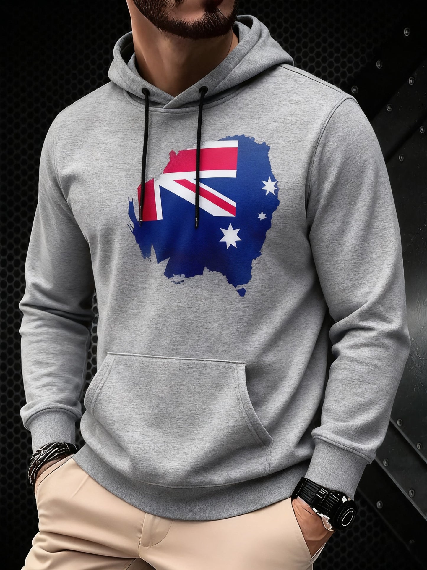 Retro Australian Flag Abstract Print Casual Long Sleeve Hooded Sweatshirt