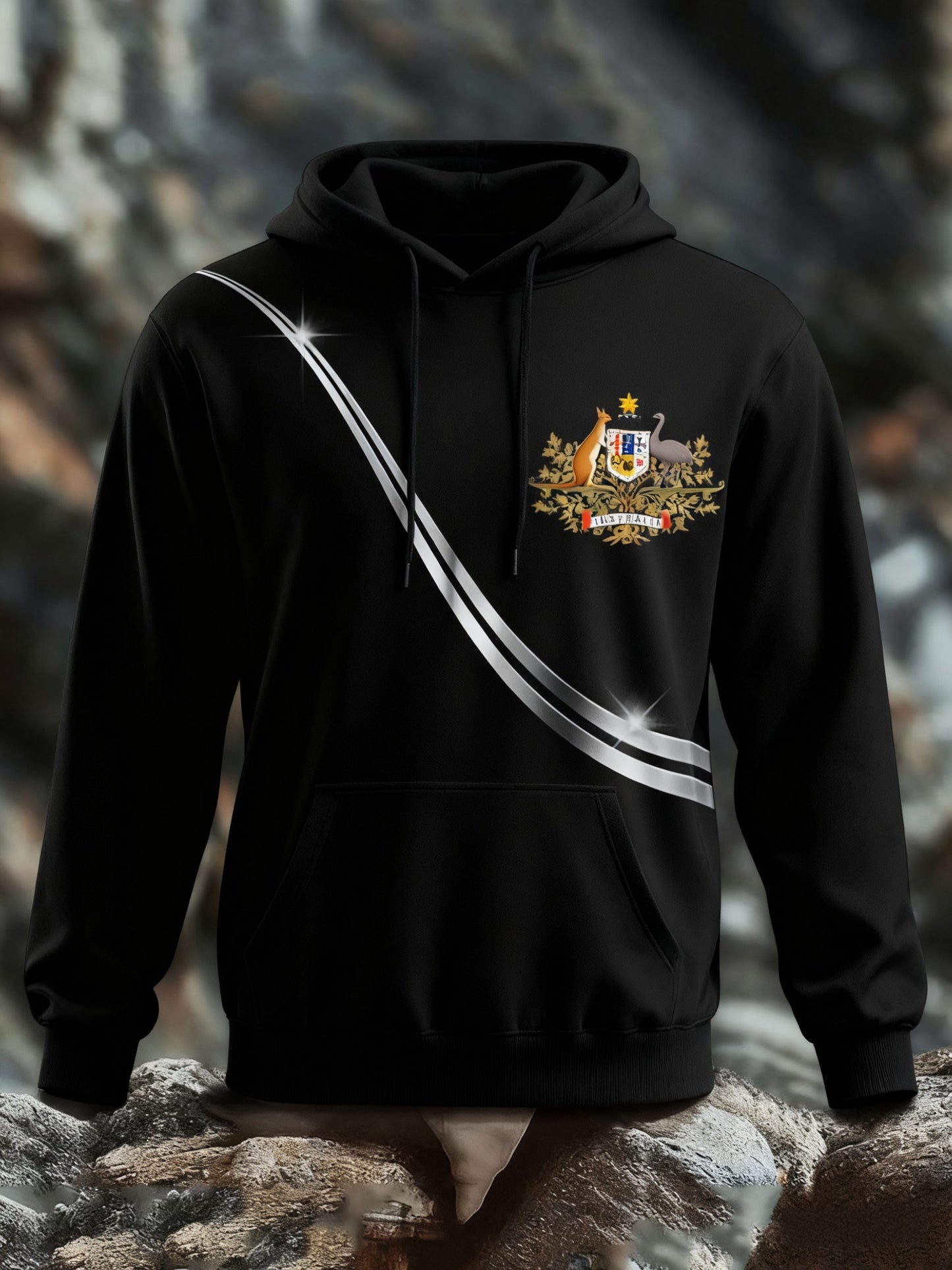 Retro Australian Badge Design Abstract Print Casual Long Sleeve Hooded Sweatshirt