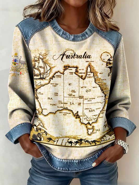 Women's AU Map Art Printed Tops