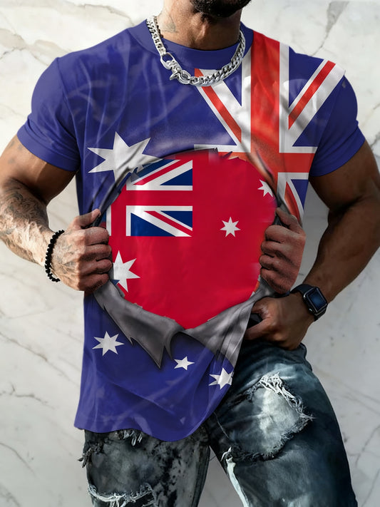 Retro Australian Badge Print Casual Cotton Short Sleeve T-Shirt