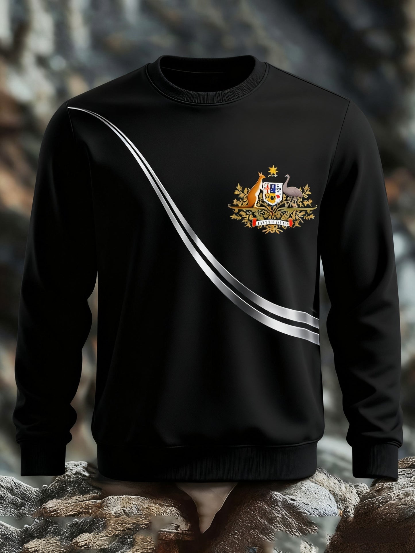 Vintage Australian Flag Badge Lines Print Casual Long Sleeve Crew Neck Sweatshirt