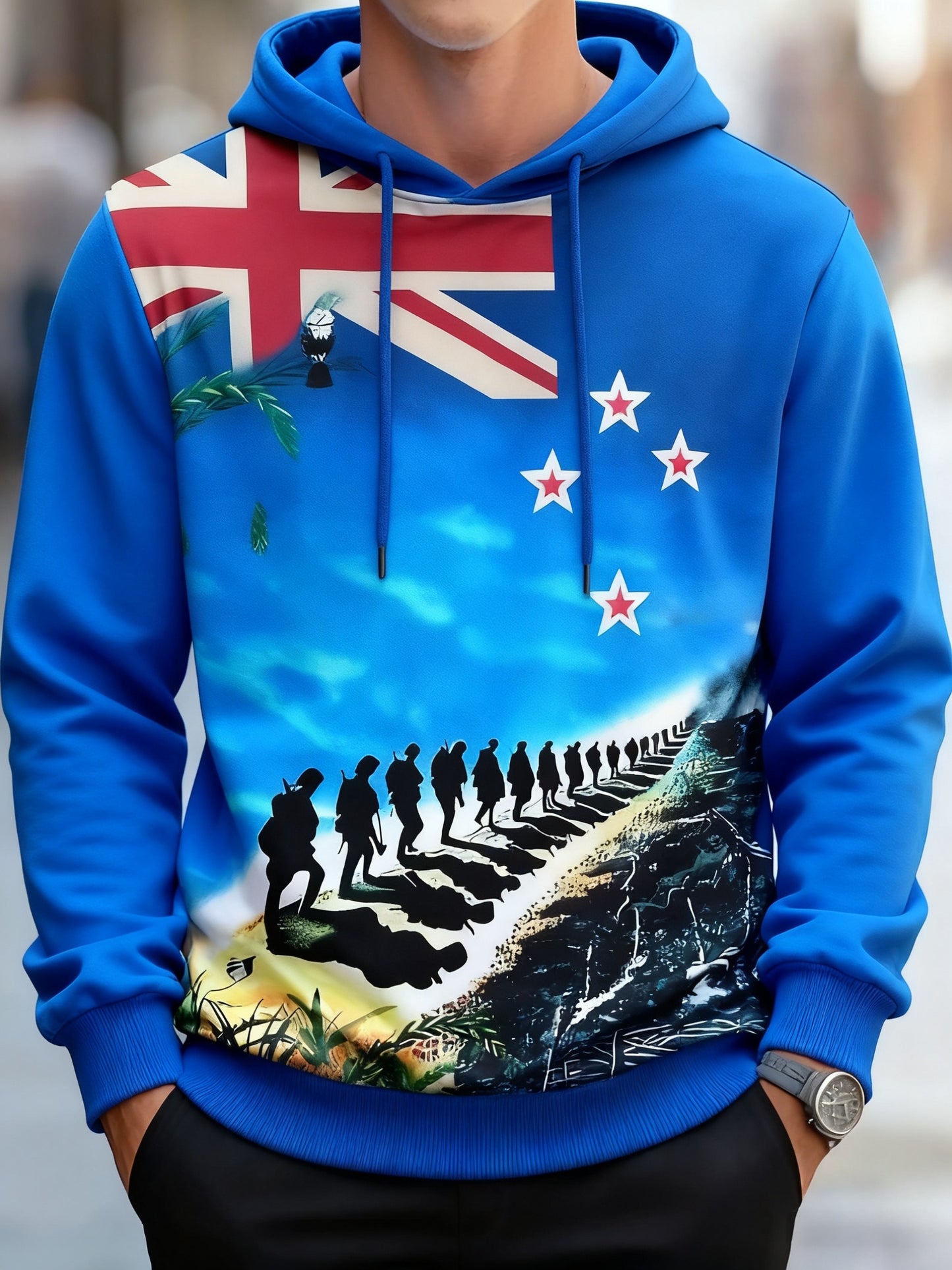 Vintage Australian Flag Badge  Print Casual Long Sleeve Hooded Sweatshirt