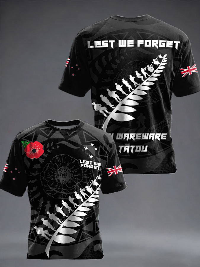 Men's New Zealand Veteran Lest We Forget Printed T-shirt