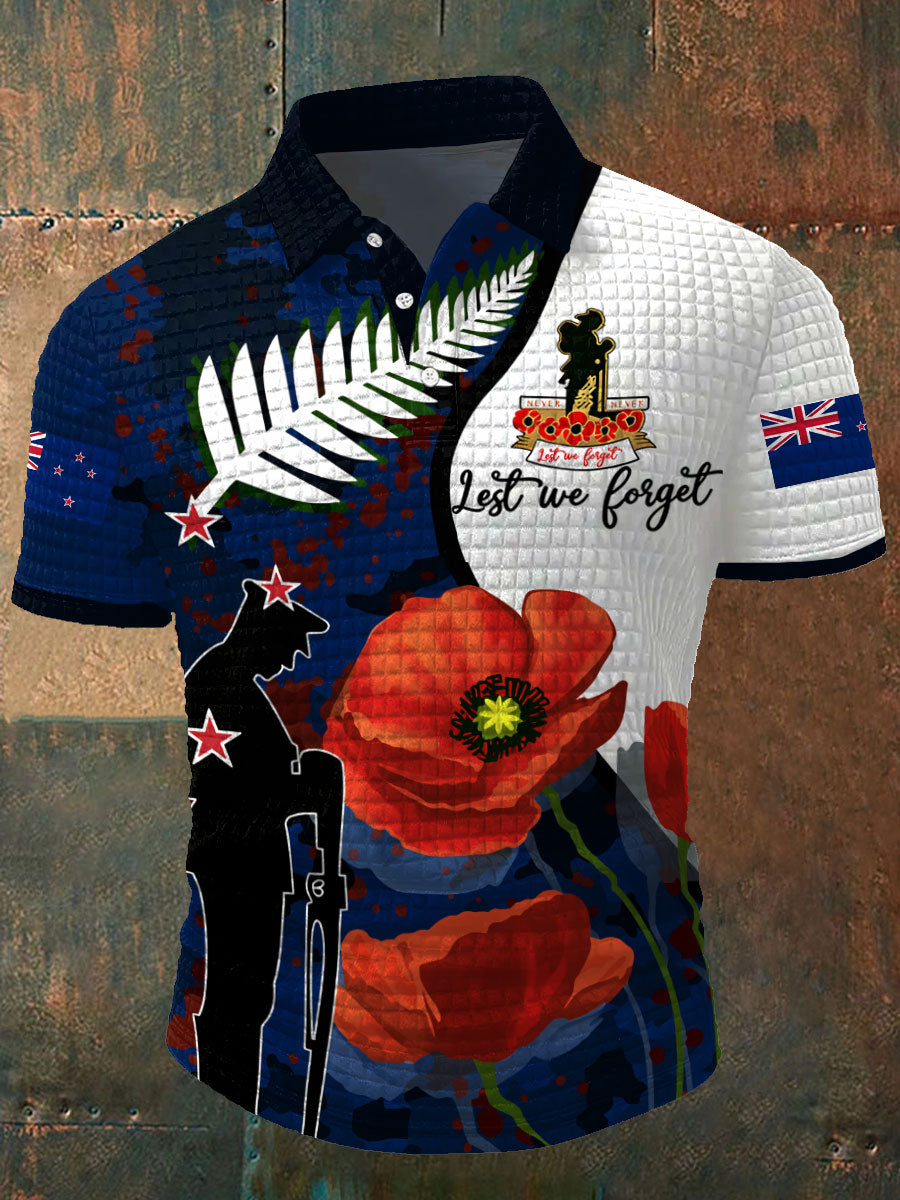 Men's New Zealand Veteran Lest We Forget Printed CasuaL Tops