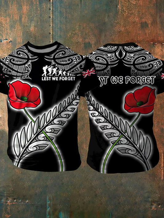 Men's New Zealand Veteran Lest We Forget Printed T-shirt