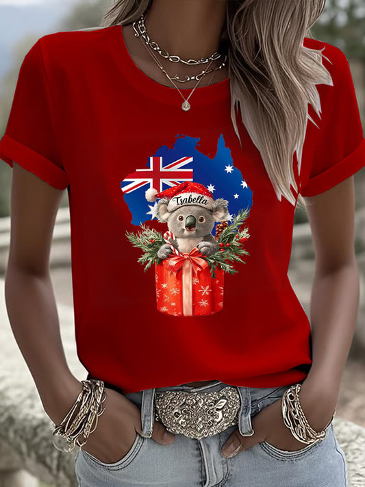 Women's Christmas Animal Art Casual Crew Neck Short Sleeve